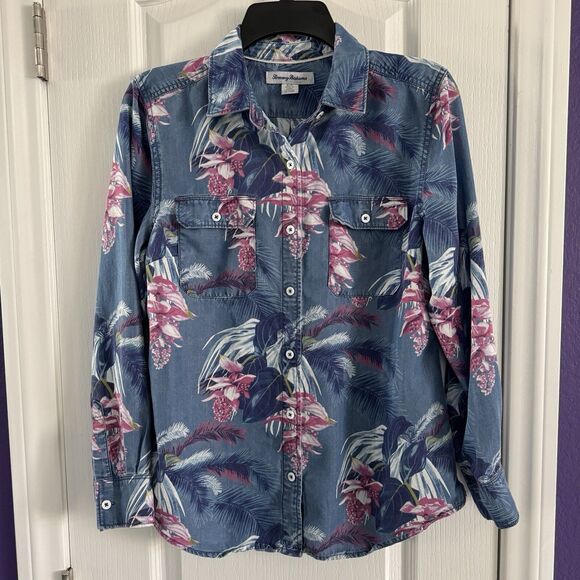 Tommy Bahama Floral Hawaiian Tencel Long Sleeve Button Shirt Women's Size Small - Picture 1 of 11